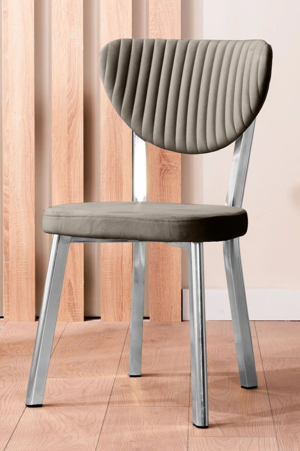 VIANEM Kütük Desenli MDF Krom Elma Mutfak Masa Takımı 4 Sandalyeli Salon Yemek Masa Takımı - Resim 2