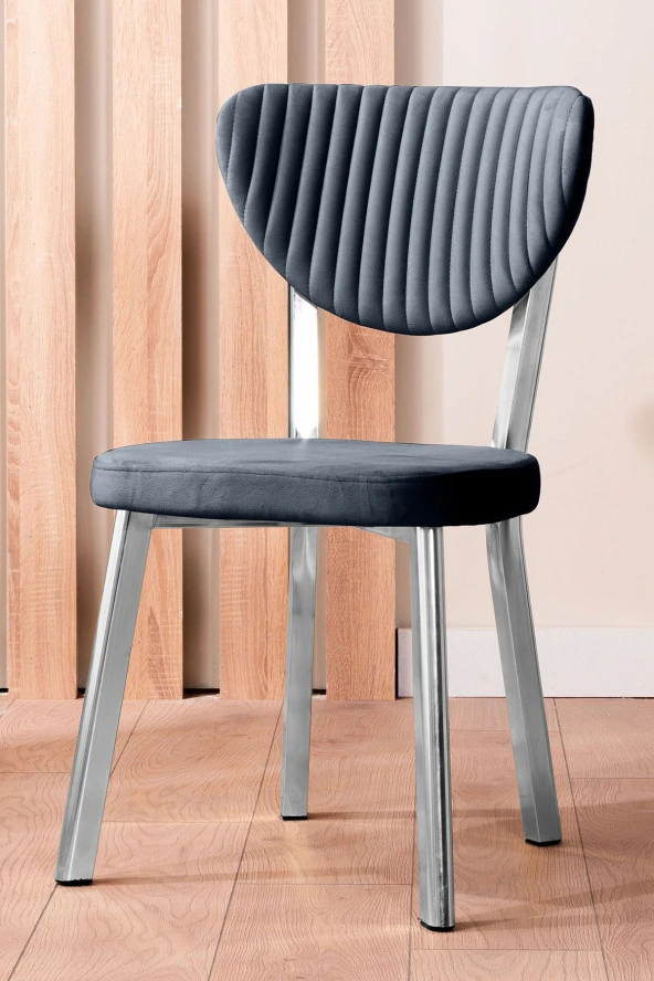 VIANEM Kütük Desenli MDF Krom Elma Mutfak Masa Takımı 4 Sandalyeli Salon Yemek Masa Takımı - 2