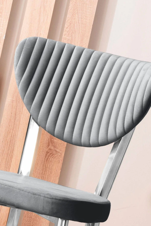 VIANEM Kütük Desenli MDF Krom Elma Mutfak Masa Takımı 4 Sandalyeli Salon Yemek Masa Takımı - Resim 4