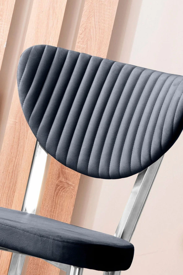 VIANEM Kütük Desenli MDF Krom Elma Mutfak Masa Takımı 4 Sandalyeli Salon Yemek Masa Takımı - 4