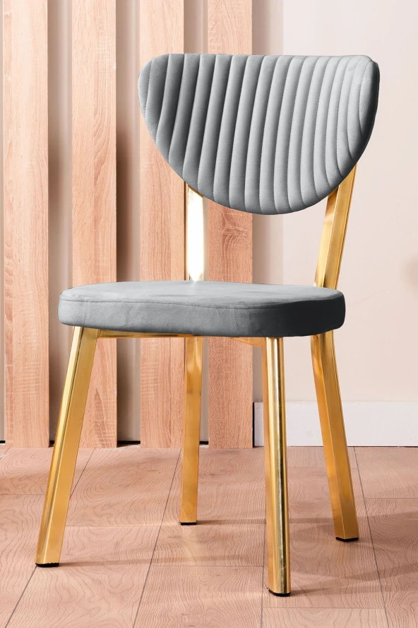 VIANEM Kütük Desenli MDF Gold Elma Mutfak Masa Takımı 4 Sandalyeli Salon Yemek Masa Takımı - 2