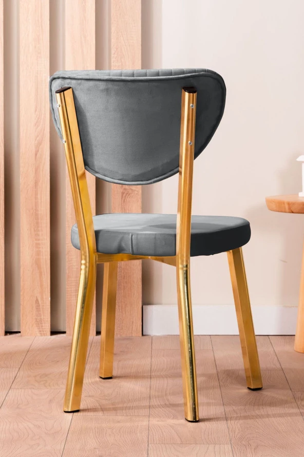 VIANEM Kütük Desenli MDF Gold Elma Mutfak Masa Takımı 4 Sandalyeli Salon Yemek Masa Takımı - 3