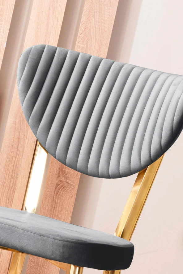 VIANEM Kütük Desenli MDF Gold Elma Mutfak Masa Takımı 4 Sandalyeli Salon Yemek Masa Takımı - 4