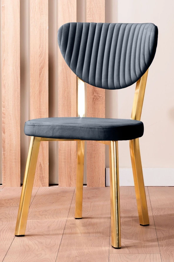 VIANEM Elma Yuvarlak Gold Siyah Mermer Mutfak Masa Takımı 4 Sandalyeli Salon Yemek Masa Takımı - Resim 2