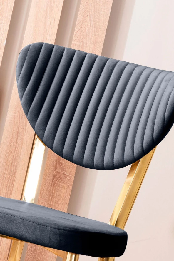 VIANEM Elma Yuvarlak Gold Siyah Mermer Mutfak Masa Takımı 4 Sandalyeli Salon Yemek Masa Takımı - Resim 4