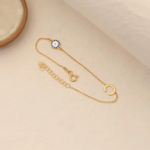 925 Ayar Gümüş Kişiye Özel Harfli Nazar Boncuğu Bileklik - CBS00105 - Resim 4