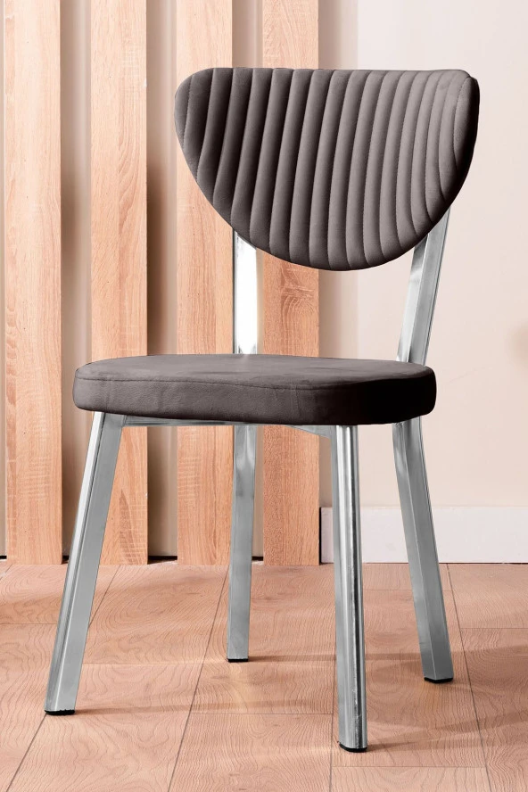 VIANEM Elma Yuvarlak Krom Ceviz Mutfak Masa Takımı 4 Sandalyeli Salon Yemek Masa Takımı - Resim 2