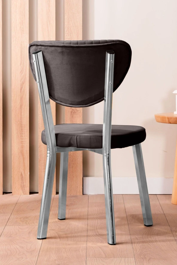 VIANEM Elma Yuvarlak Krom Ceviz Mutfak Masa Takımı 4 Sandalyeli Salon Yemek Masa Takımı - Resim 3