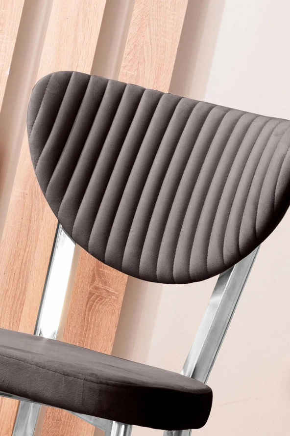 VIANEM Elma Yuvarlak Krom Ceviz Mutfak Masa Takımı 4 Sandalyeli Salon Yemek Masa Takımı - Resim 4