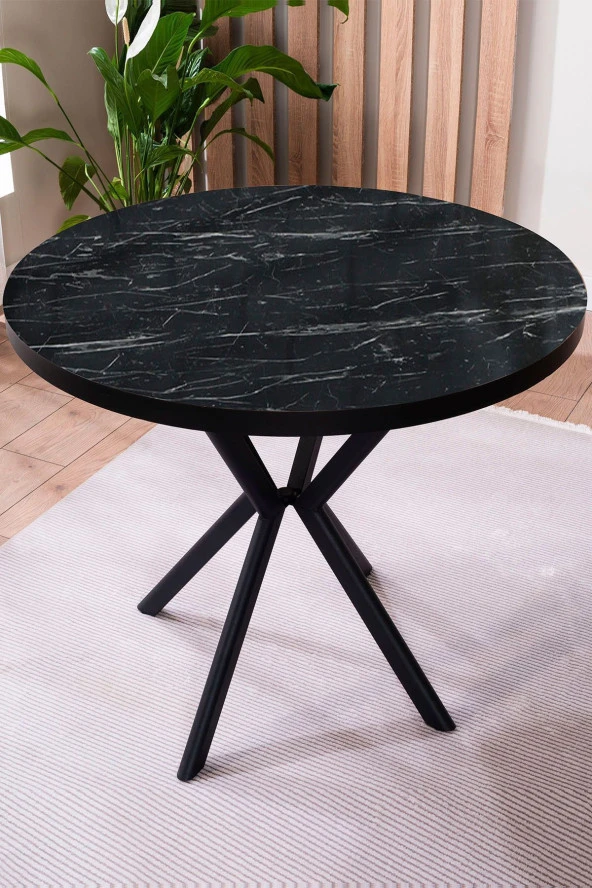 VIANEM Elma Yuvarlak Siyah Mutfak Masa Takımı 4 Sandalyeli Salon Yemek Masa Takımı - 2