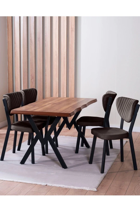 VIANEM Kütük Desenli MDF Elma Mutfak Masa Takımı 4 Sandalyeli Salon Yemek Masa Takımı - 1