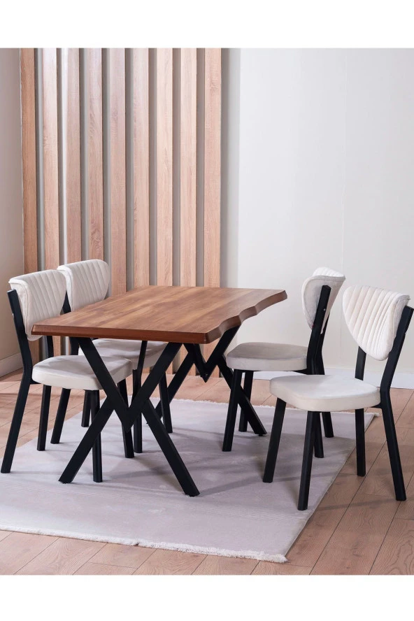 VIANEM Kütük Desenli MDF Elma Mutfak Masa Takımı 4 Sandalyeli Salon Yemek Masa Takımı ürün görseli 1