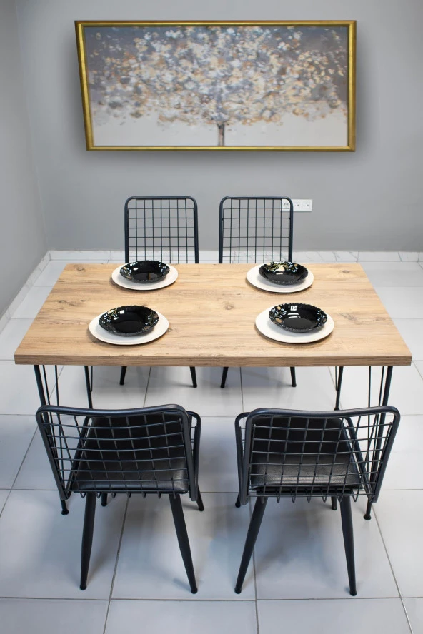 VIANEM Yıldız 4'lü 120x60 Masa Takımı Mutfak Bahçe Balkon Masa Takımı - Resim 2