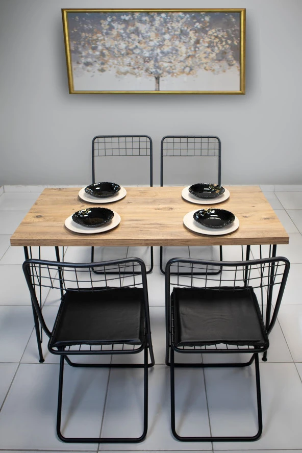 VIANEM Portatif 4'lÜ Sandalye 60x120 Masa Takımı Mutfak Bahçe Balkon Masa Takımı - Resim 2