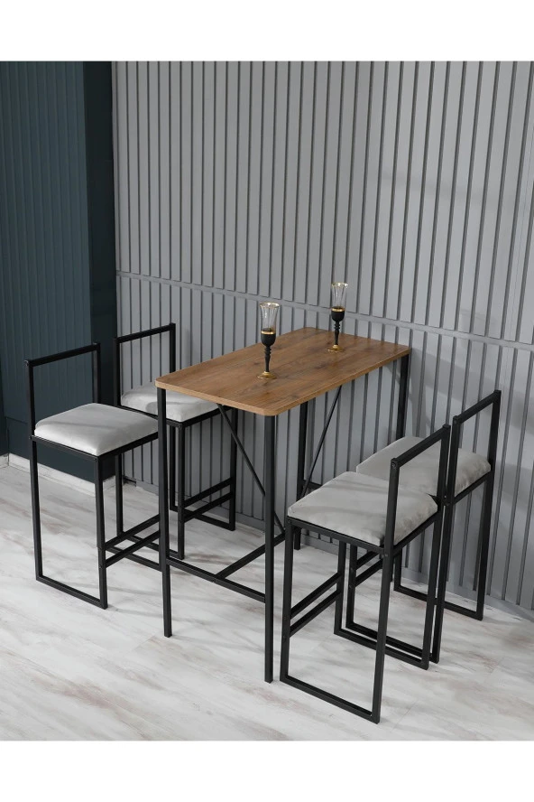 VIANEM 4 Adet Bar Sandalyesi Bar Masası Takımı