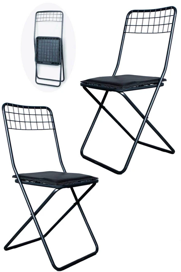 VIANEM Dörtlü Portatif Katlanır Tel Sandalye Mutfak Sandalyesi Kamp Sandalyesi - Resim 5