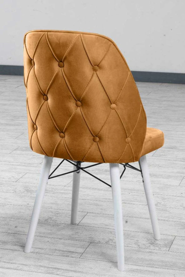 VIANEM Lexus Mutfak Sandalyesi Yemek Odası Salon Oturma Odası Sandalyesi - Ahşap Beyaz Ayak - 3