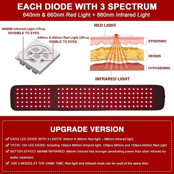 CAMECO Kızılötesi Işık Terapi Kemeri - 640nm-660nm-880nm - 3