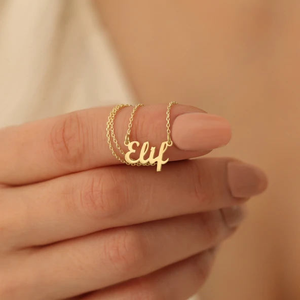 14 Ayar Altın Mikron Kaplamalı Kişiye Özel İsim Gümüş Kolye - CN00267 - Resim 4