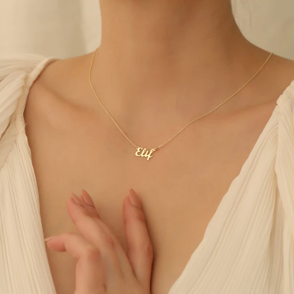 14 Ayar Altın Mikron Kaplamalı Kişiye Özel İsim Gümüş Kolye - CN00267 - Resim 2