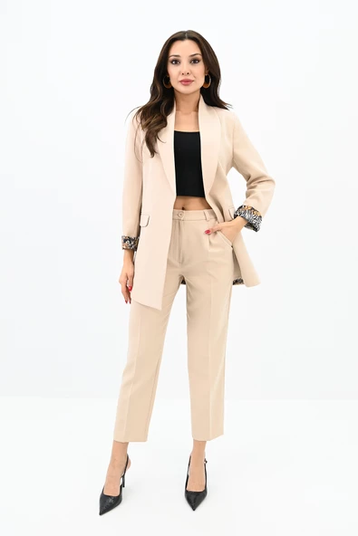 Kadın Leopar Astar Detaylı Ceket Takım 0115-25