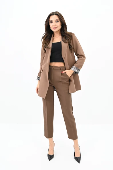 Kadın Leopar Astar Detaylı Ceket Takım 0115-25 - 8