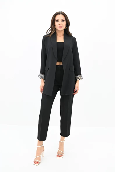 Kadın Leopar Astar Detaylı Ceket Takım 0115-25 - 2