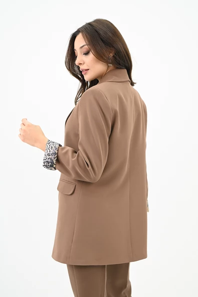 Kadın Leopar Astar Detaylı Ceket Takım 0115-25 - 11