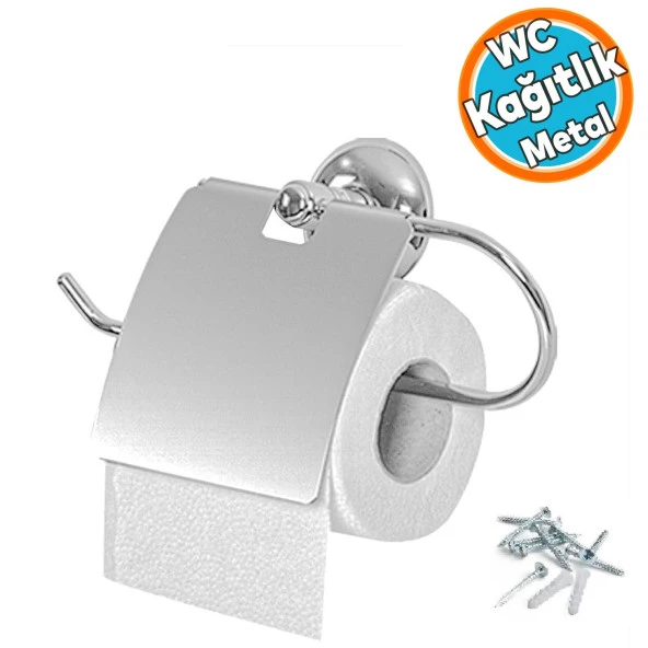 WC Tuvalet Kağıtlık Aparat Kapalı Kağıt Standı Paslanmaz Metal Sağlam Vidalı Krom Renk