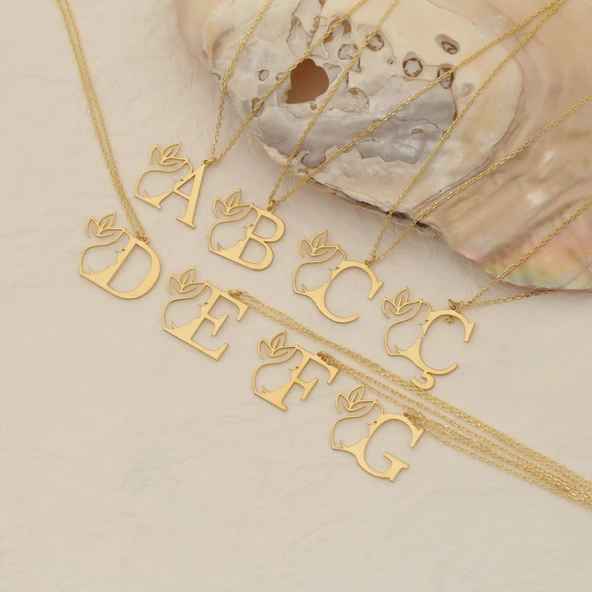 14 Ayar Mikron Altın Kaplama Kişiye Özel Kadın Silüeti Detaylı Harf Kolye - CN00277 - Resim 5