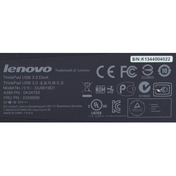 Lenovo ThinkPad Carbon USB 3.0 Dock Station DU9019D1 2.EL - 2