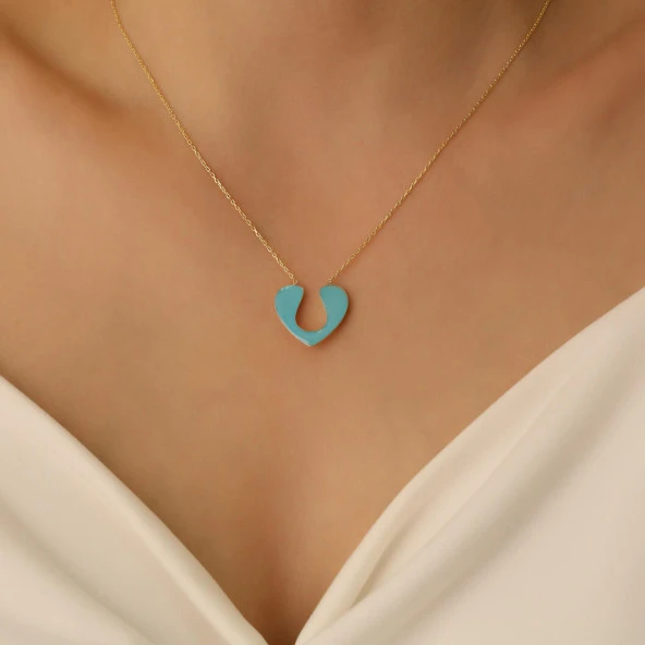 925 Ayar Gümüş Turkuaz Mineli Kalp Kolye ürün görseli 1