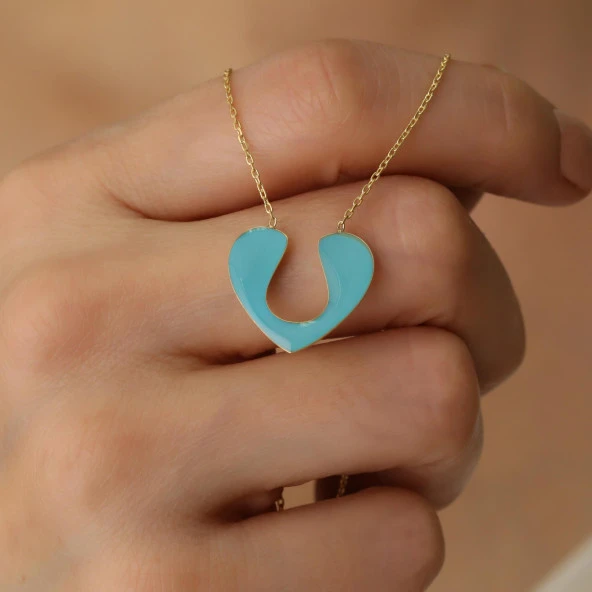 925 Ayar Gümüş Turkuaz Mineli Kalp Kolye - Resim 3