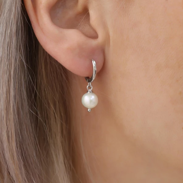 925 Ayar Gümüş Gerçek ve Doğal Tatlısu İncisi Küpe Çap:7mm - EP00112 - Resim 2