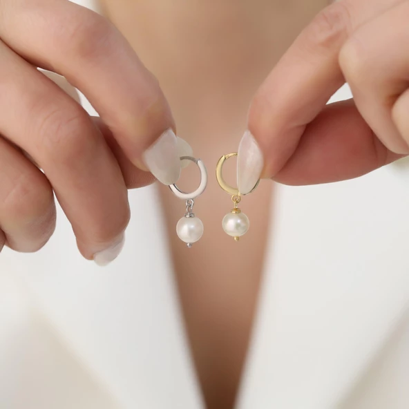 925 Ayar Gümüş Gerçek ve Doğal Tatlısu İncisi Küpe Çap:7mm - EP00112 - Resim 5