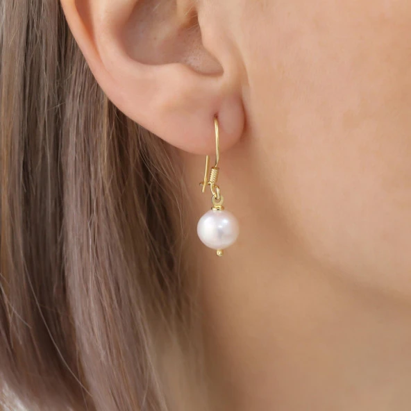 925 Ayar Gümüş Beyaz Tatlısu İncisi Küpe-9mm ürün görseli 1