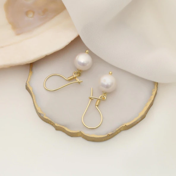 925 Ayar Gümüş Beyaz Tatlısu İncisi Küpe-9mm - Resim 2