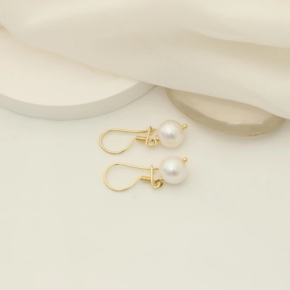 925 Ayar Gümüş Beyaz Tatlısu İncisi Küpe-9mm - Resim 4