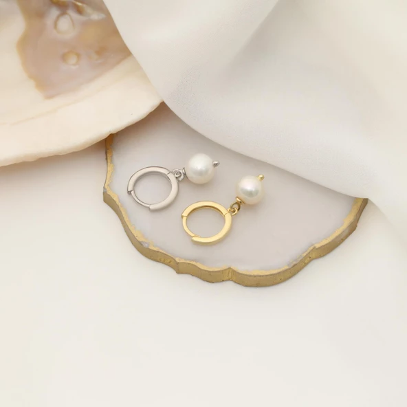 925 Ayar Gümüş Gerçek ve Doğal Tatlısu İncisi Küpe Çap:7mm - EP00112 - Resim 3