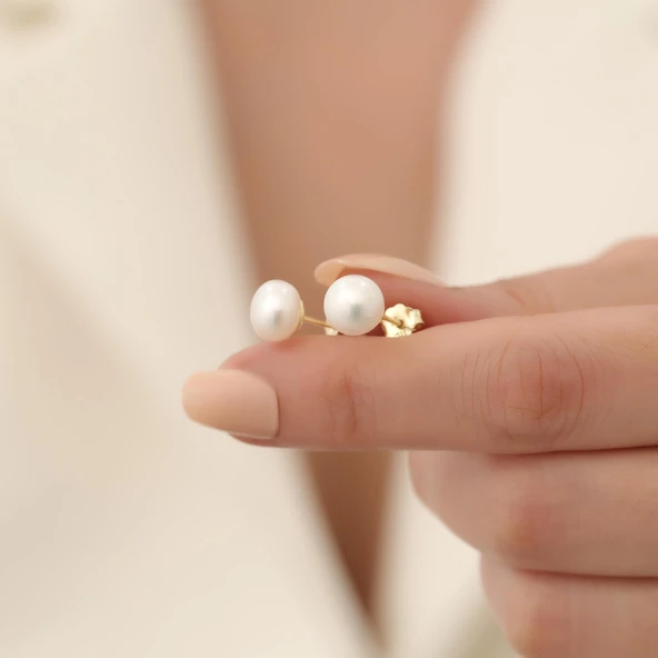 925 Ayar Gümüş Beyaz Tatlısu İncisi Çivi Küpe-9mm - Resim 5