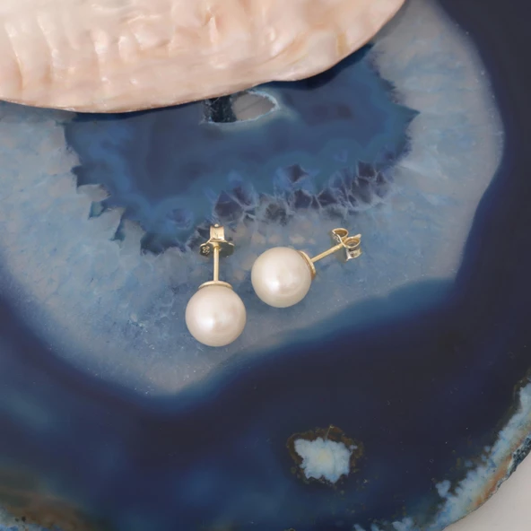 925 Ayar Gümüş Beyaz Tatlısu İncisi Çivi Küpe-9mm - Resim 2