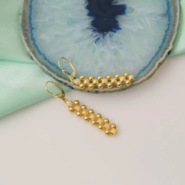 925 Ayar Gümüş Top Detaylı Sallantı Küpe - Resim 4