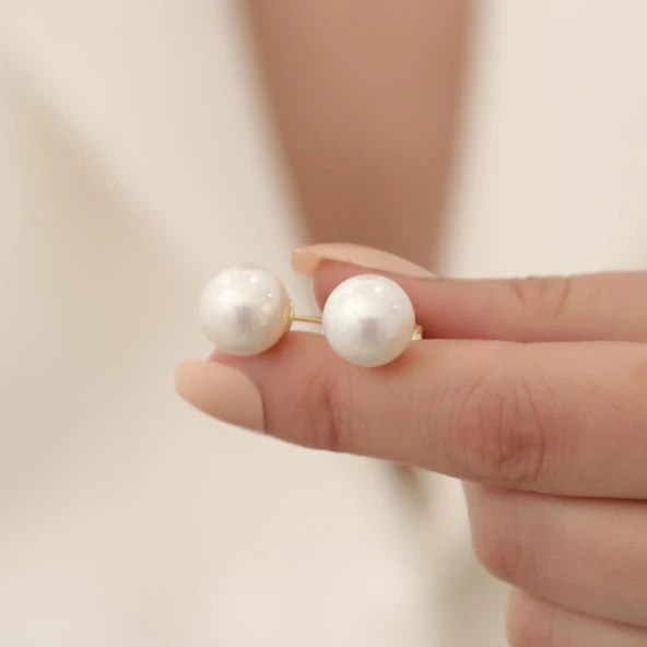 925 Ayar Gümüş Beyaz Tatlısu İncisi Küpe-12mm - Resim 5