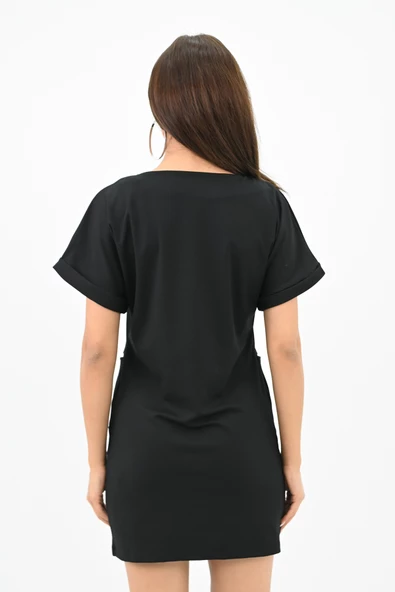 Kadın Kısa Kollu Cep Detaylı Elbise 5221-24 - 5