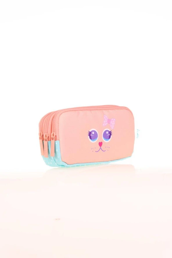 Kaukko Kalem Çantası Kıds 3 Bölmeli Cute Face Cat L8142