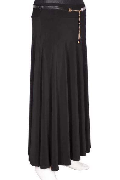 Eray Kadın Lidya Sandy Kumaş Kemerli Kloş Astarsız Siyah Etek - 3