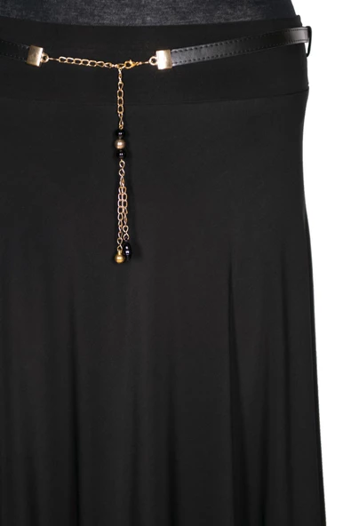 Eray Kadın Lidya Sandy Kumaş Kemerli Kloş Astarsız Siyah Etek - 2