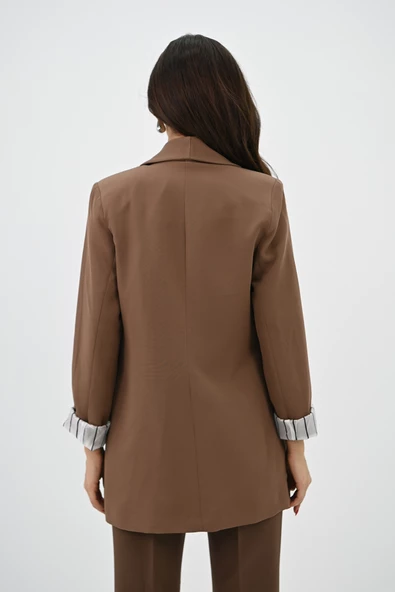 Kadın Çizgili Astar Detaylı Ceket Takım 0115-25-1 - 8