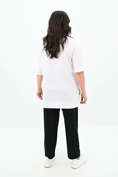 Kadın Büyük Beden Kelebek Baskı Detaylı T-shirt Takım 8114-25 - 5