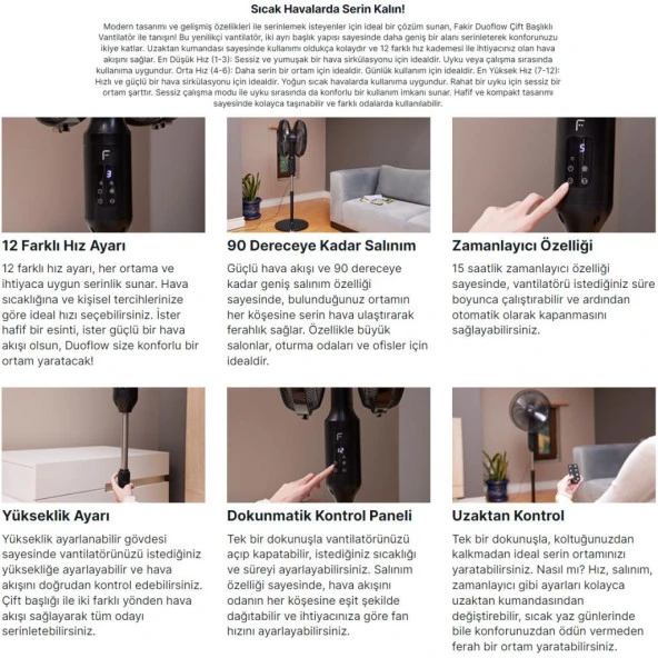 Fakir DuoFlow Çift Başlıklı Uzaktan Kumandalı Ayaklı Vantilatör - 6